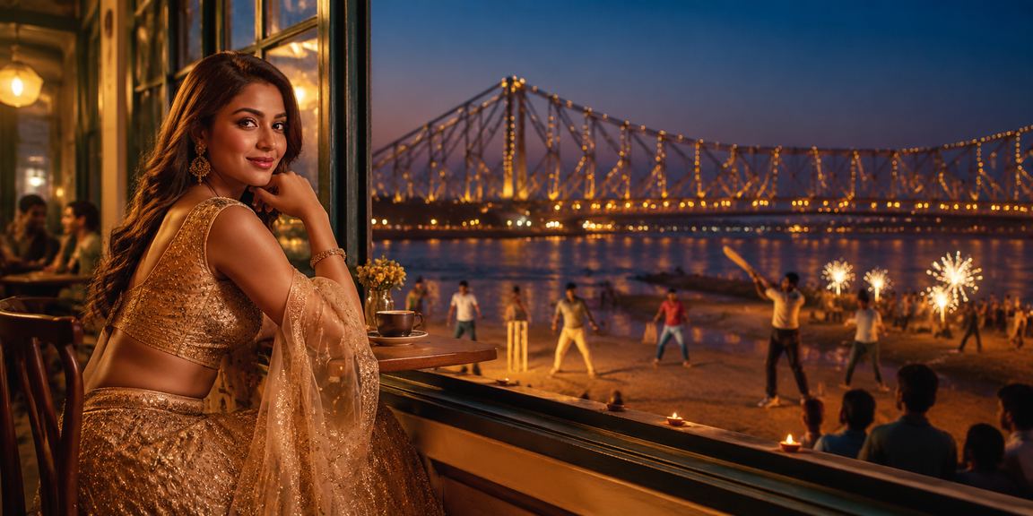 Nighttime casino entertainment alongside Howrah Bridge in Kolkata
